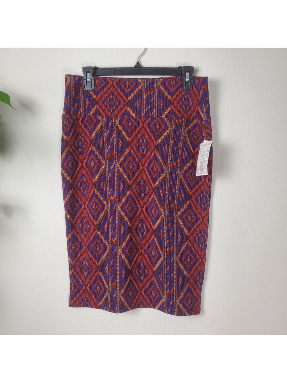 Lularoe Cassie Pencil Skirt Red Blue Geometric Medium